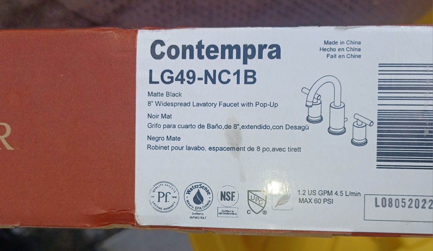  Contempra Matte Black Faucet New