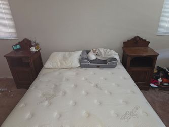 Nice wooden queen size bedroom set. Moving must sell.