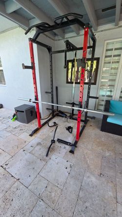 Power Rack Squat Cage with Cable System and Barbell
