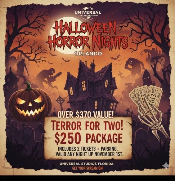 2 Tickets HALLOWEEN HORROR NIGHTS W PARKING INLUDED
