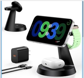 🌼3-in-1 Charging Station、15W Fast Wireless Charger、Compatible with MagSafe、iPhone 17/16/15/14/13/12、Apple Watch、AirPods）