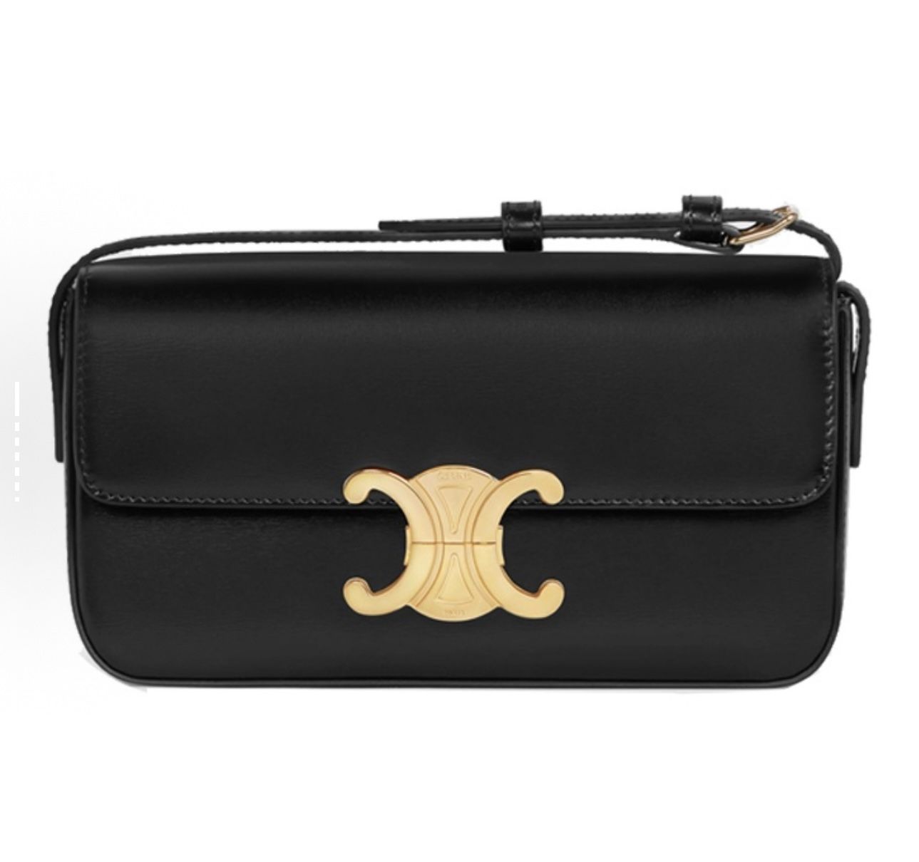 CELINE Triomphe Triomphe Gold Buckle Adjustable Shoulder Strap Shiny Cow Leather Armpit Bag Handbag Shoulder Bag(125)48