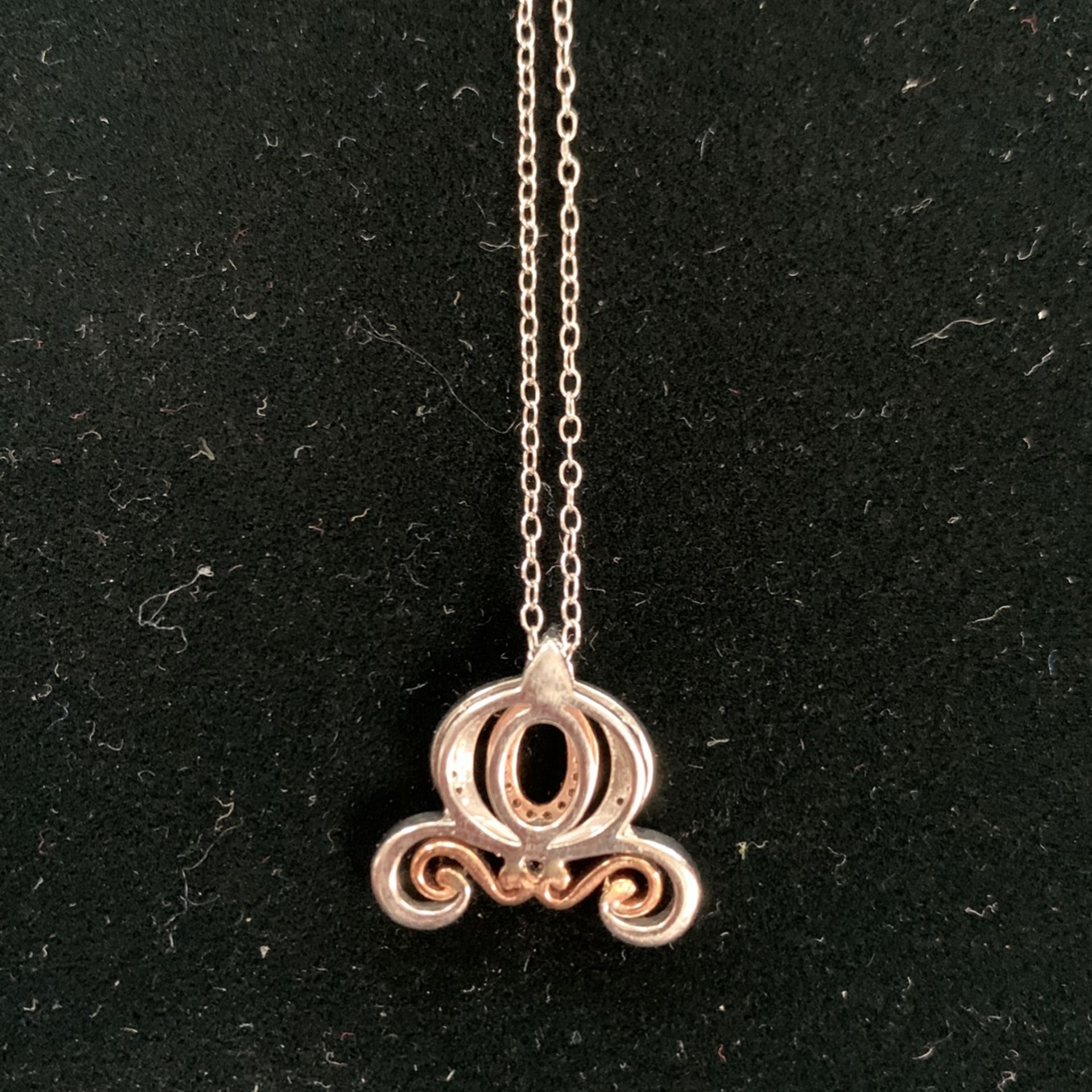 Enchanted Disney 925/10k Rose Gold 1/6CTW Cinderella Carriage Necklace