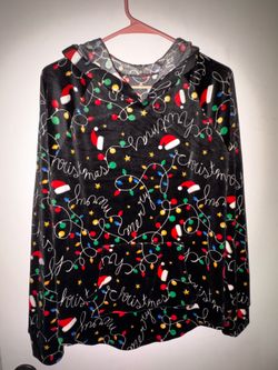 No Boundaries Christmas Hoodie Women’s XL Black Fleece Pullover Holiday Lights