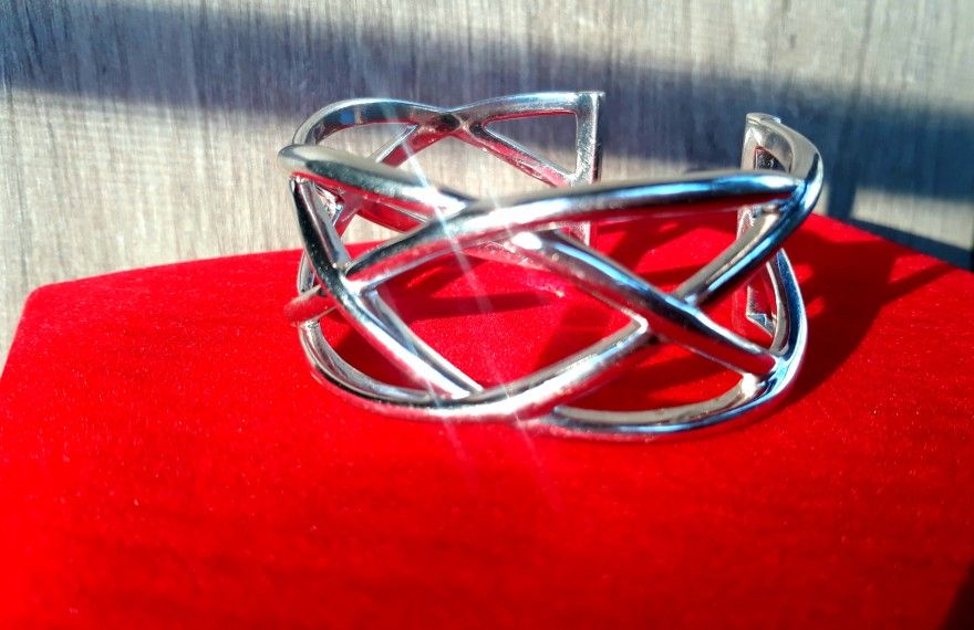 Heavy Real Sterling Silver Wide Knot Cuff Bracelet 925 Italy