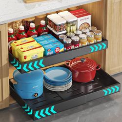 Pull Out Cabinet Organizer, 1PC 21" Deep Expandable (12.2"-20") Heavy Duty Pull Out Drawers for Cabinets Fixed with Adhesive Film, Peel Stick Slide Ou