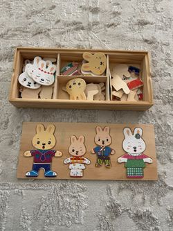 Bunny Family Mix And Match Wooden Puzzle