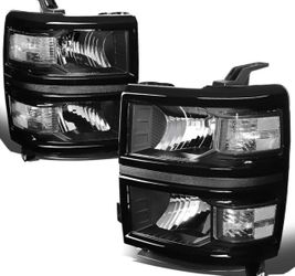 2014 - 2015 Chevy Silverado 1500 Halogen Headlamps Black Housing Clear Corner Headlights 14 - 15