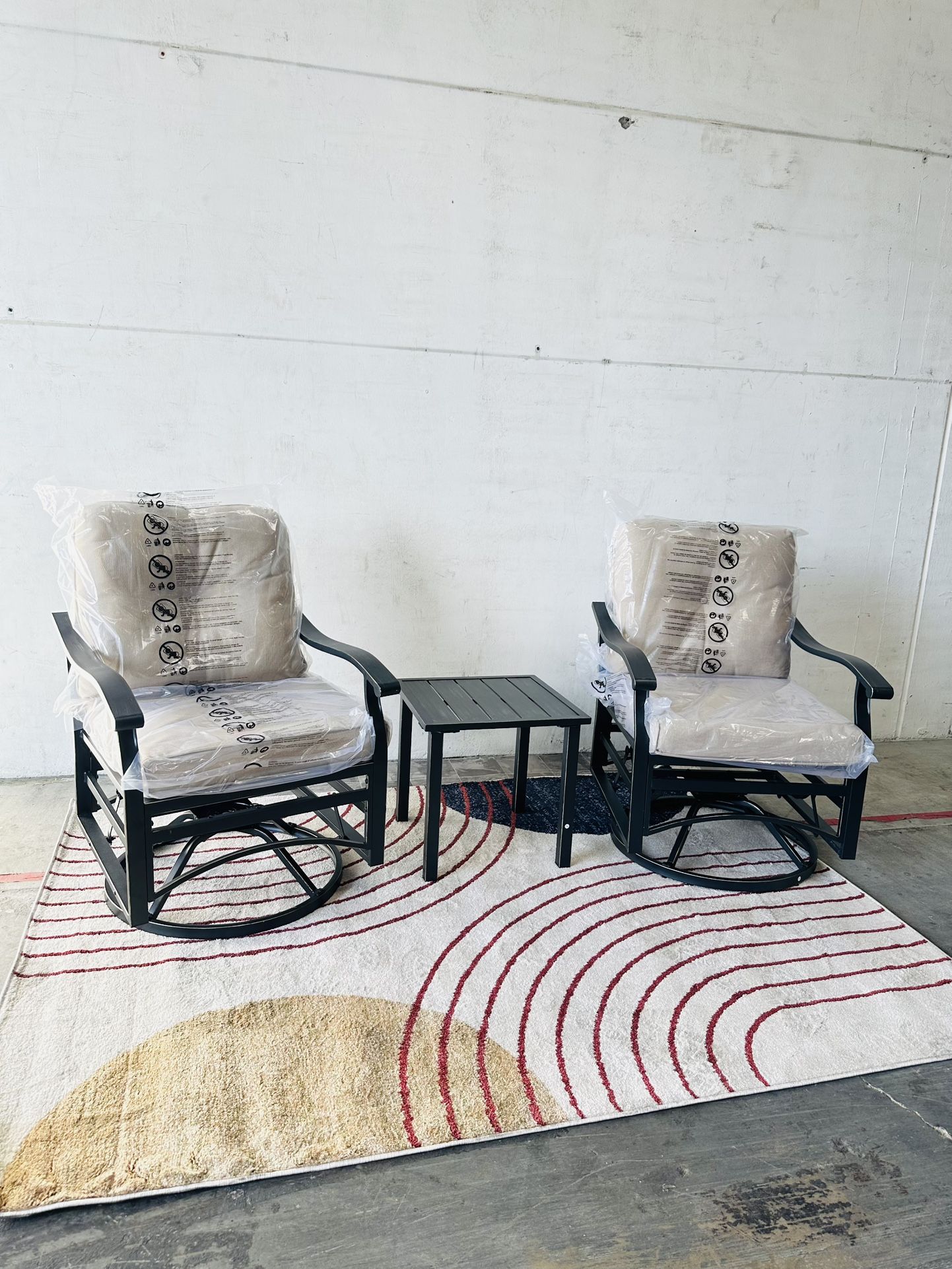 3pc Outdoor Patio Metal Glider And Swivel Chair Set