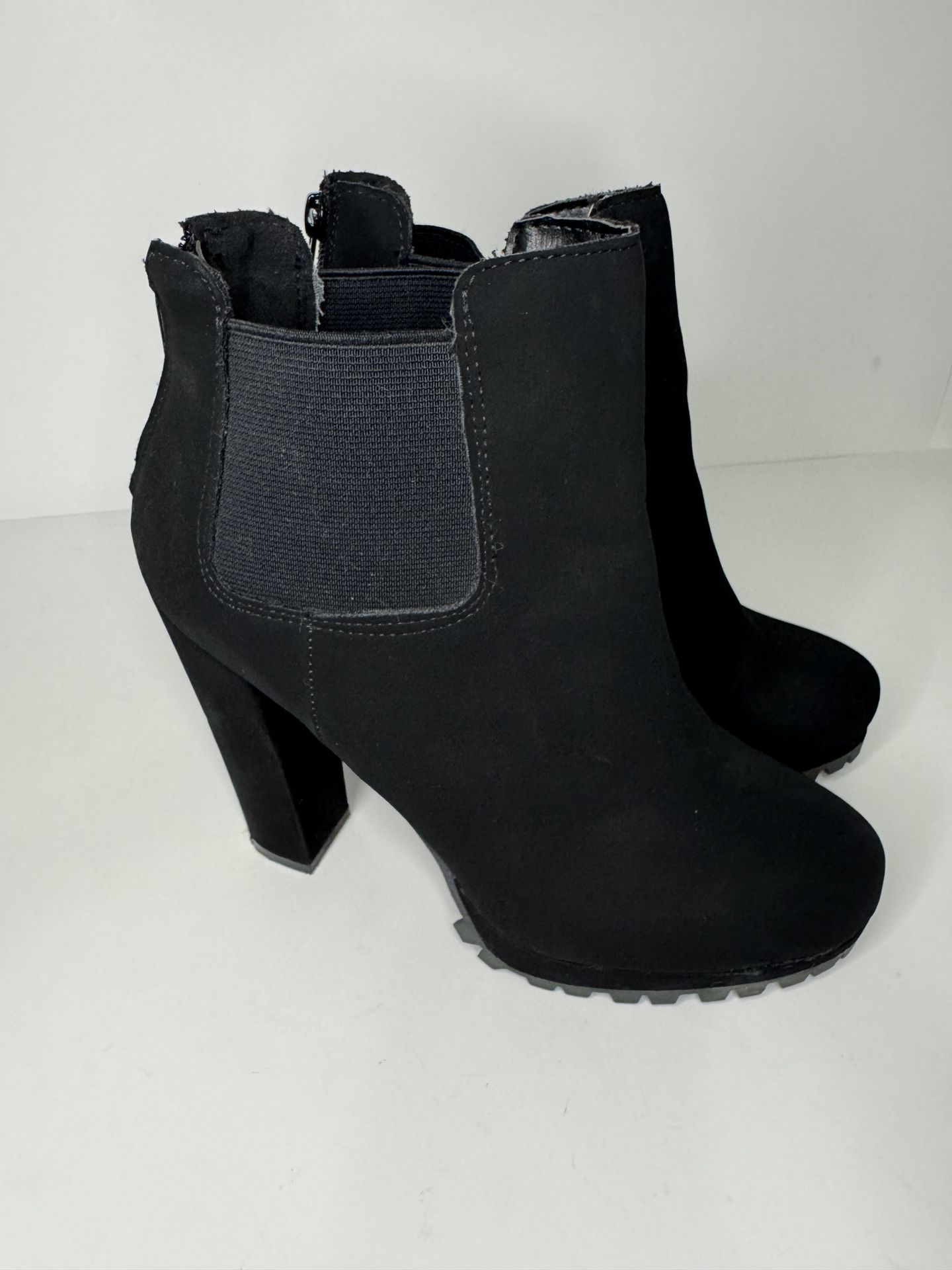 Classic Women's Boots, Chunky heel, High Platform Zipper, Black, Size 7.5