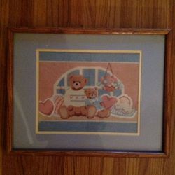 Teddy Bears Cross Stitch Framed Picture