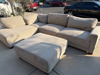 Beige Sectional Sofa with Ottoman