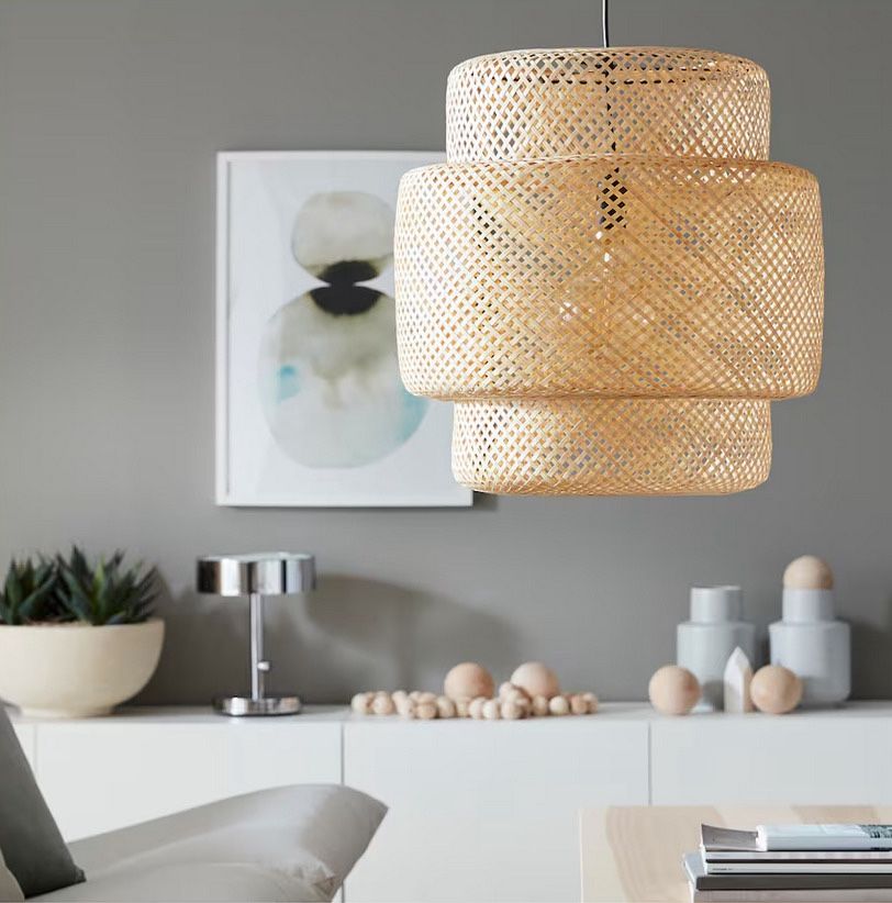 2 IKEA SINNERLIG Pendant Lamp – Used Only 9 Months, Like New – Handmade Bamboo, 11”