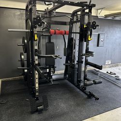 Smith Machine 300 | Adjustable Bench | 245lb Cast Iron Olympic Weights | 7ft Olympic Bar | Fitness | Gym Equipment | FREE DELIVERY 🚚 