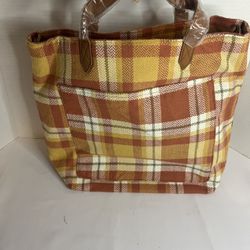 NWT Thirty-One Window Shopper Fall Woven Plaid Tote Bag With Shoulder Strap