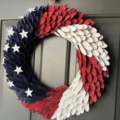 18” American Flag Wood Curl Wreath, $34 Or Best Offer