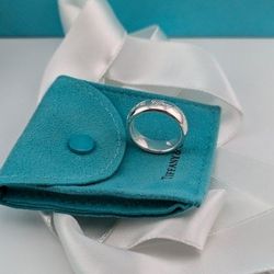 Classic Tiffany & Co Silver Notes Script Signet Wide Band Ring 