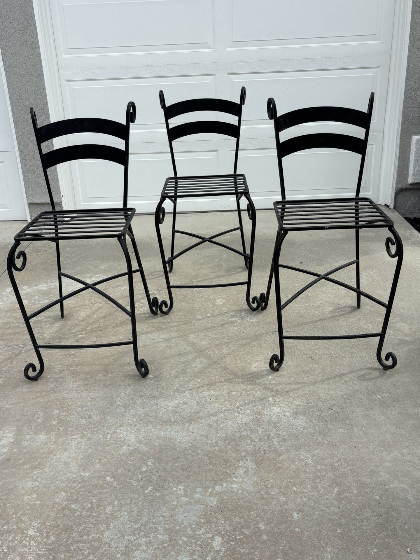 Set Of 3 Wrought Iron Bar Stools