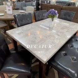 6 Pcs Dining Set Marble Table 4 Chairs and Bench Decatur