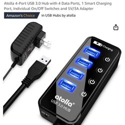 4-port USB Hub With Smart Charger, New