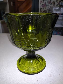 Vintage Avocado Green Grape Harvest Pedestal Compote Bowl