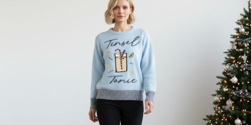 NEW Vigoss Tinsel Tonic women’s  Large Sweater Christmas Holiday Lt Blue embellished NWT