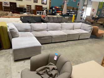 Grey Long Modular Sectional With Ottoman
