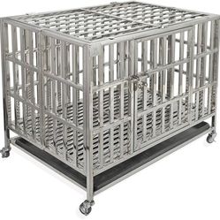 37” Heavy Duty Stainless Steel Dog Cage Kennel Crate and Playpen for Training Small Dog Indoor Outdoor with Double Doors & Locks Design Included Locka