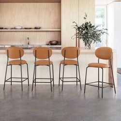 24"H Faux Leather Bar Stools, Brown (Set of 4)