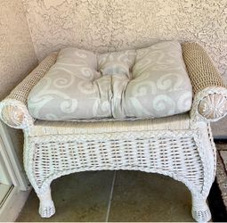 Cream White Wicker Footstool/Ottoman —