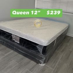 NEW Mattress Queen Size Plush Pillowtop With Box Spring // Offer  🚚