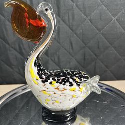 Vintage Art Glass Pelican Paperweight With Fish In His Mouth Vintage Glass