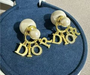 gold letter earrings, pearl earrings for women, 18k gold plated