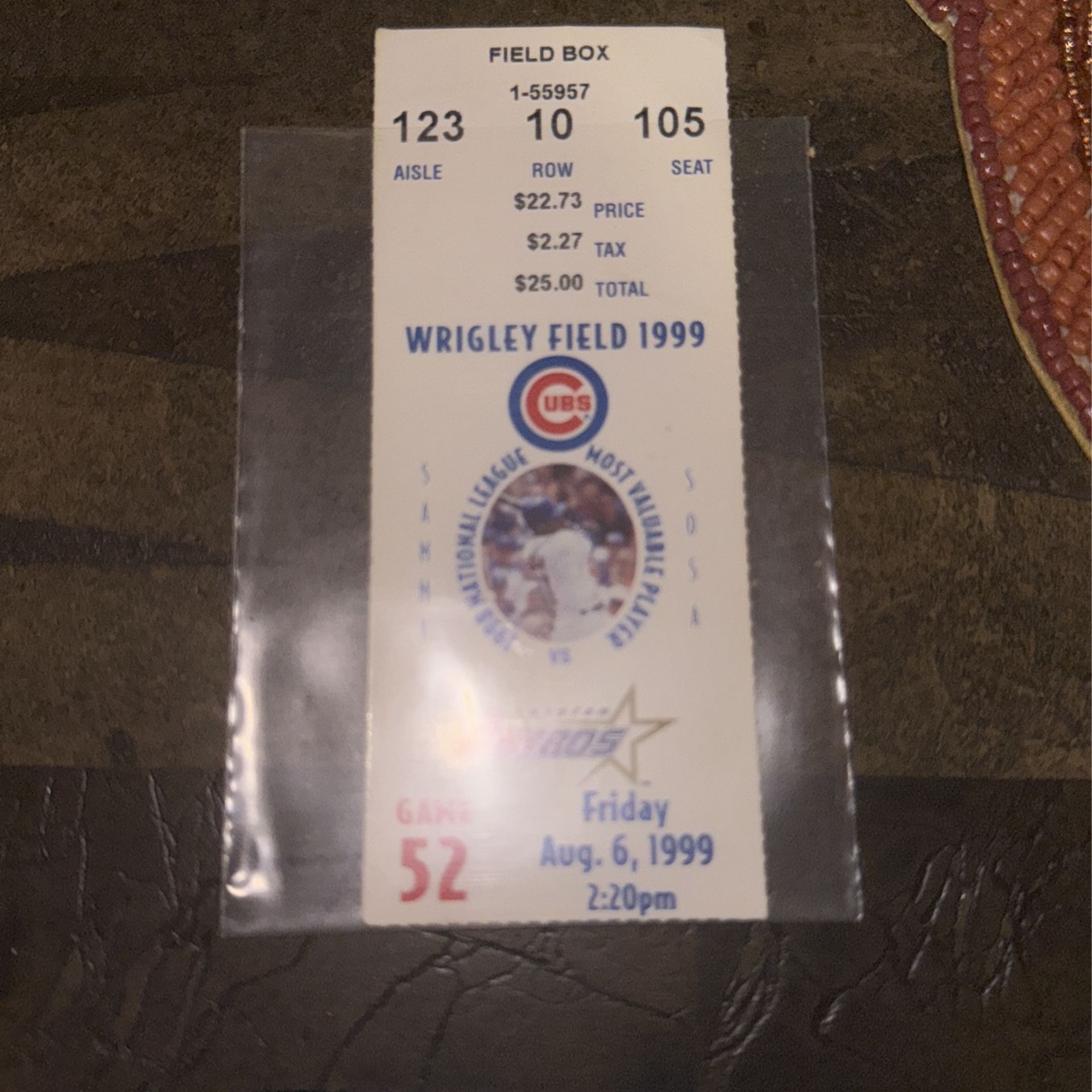 Cubs Ticket (August 6th 1999) Sammy Sosa 40th Home Run
