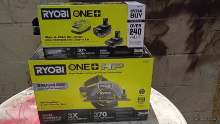 Ryobi circular straw and Battery starter kit with charger.
