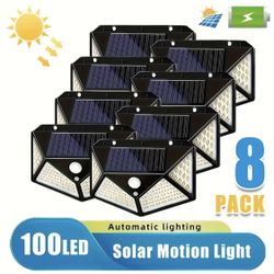 Set of Eight Solar Wall LED Lights, Designed with Four Sides, Offers a Broad Illumination Area And Consistent Lighting, Making Them Perfect for Outdo