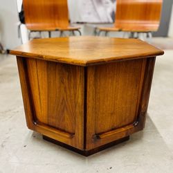 Hexagonal Walnut Two Door Coffee/End/Side Table From Otmar Of Cincinnati
