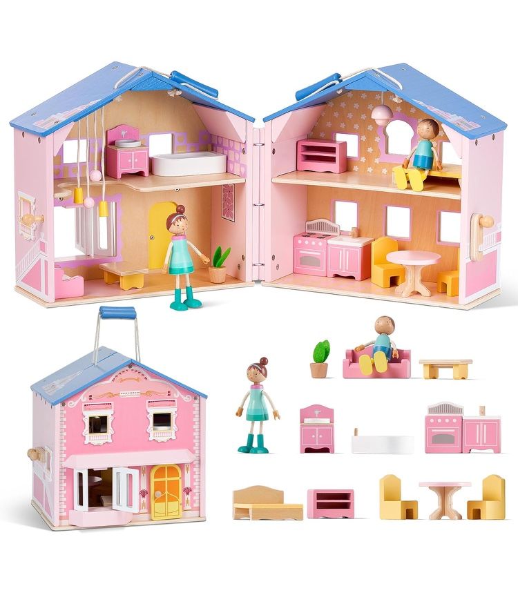 Pink Wooden Dollhouse 