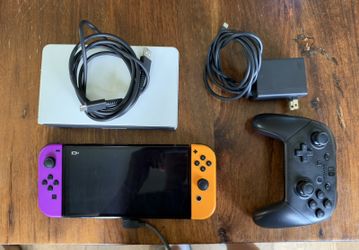 Nintendo Switch OLED Bundle 64GB w/ Cords Charger ProController and Dock