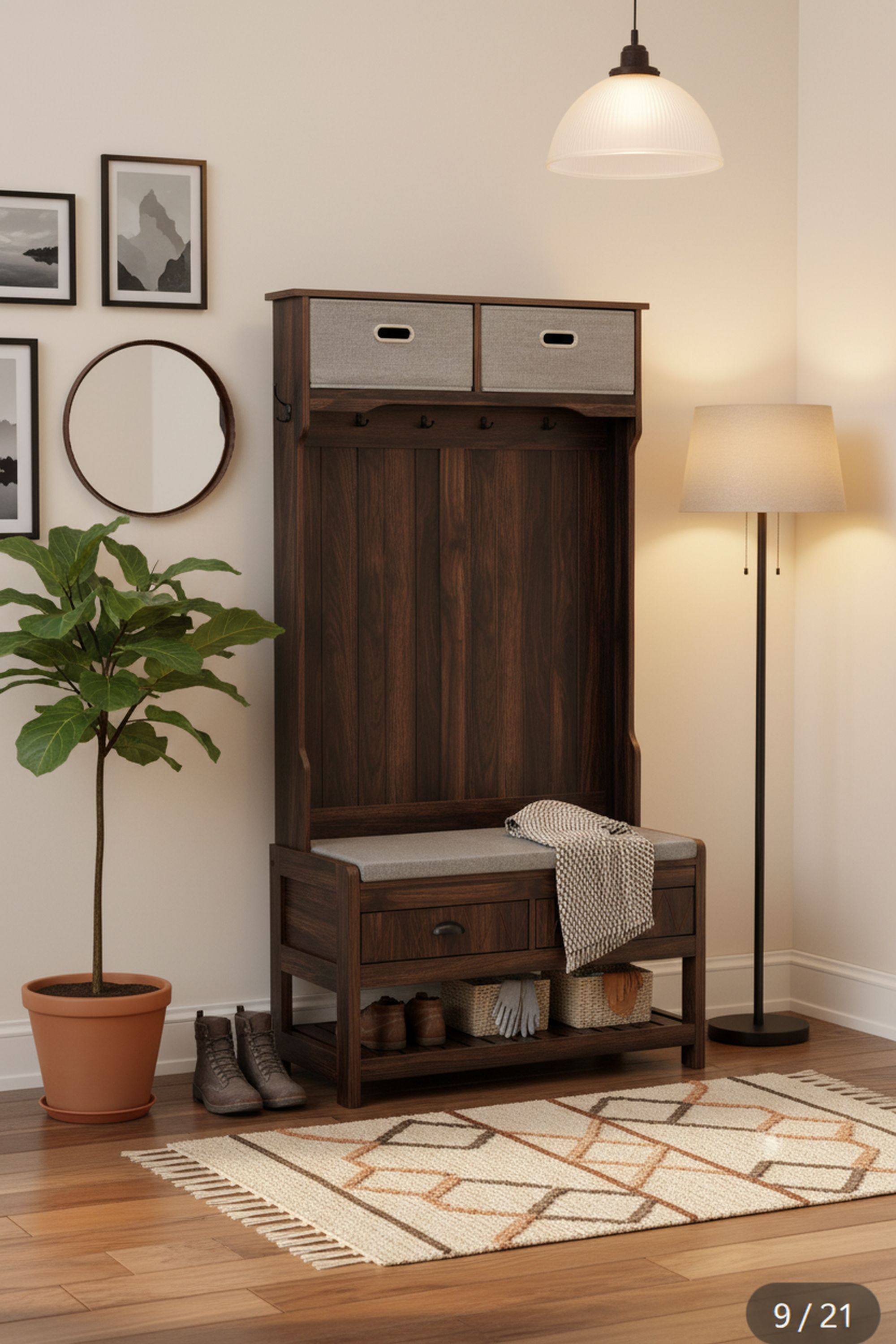 Homy Casa · Hall Tree 69″ Entryway Storage Bench · 3-in-1 Organizer