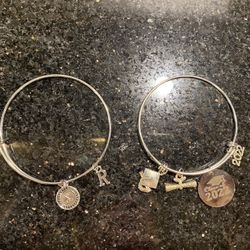 2 Silver Tone Bracelets with Charms In 