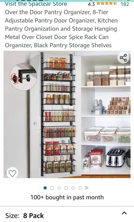 Over the Door Pantry Organizer, 8-Tier
Adjustable Pantry Door Organizer, Kitchen
Pantry Organization and Storage Hanging
Metal Over Closet Door Spice
