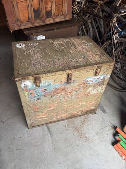 Vintage military-style wooden crate or shipping box