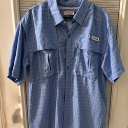 Magellan Outdoors Mens Relaxed Fit Fish Gear Short Sleeve Vented Shirt Blue Large