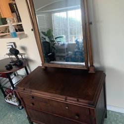 All Wood Vintage Dresser With Big Mirror ( Antique)
