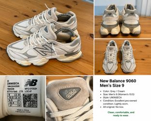 New Balance 9060 – Men’s Size 9 – Grey/Cream – Excellent Condition