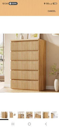 Brand new 5 drawer natural wood dresser in box