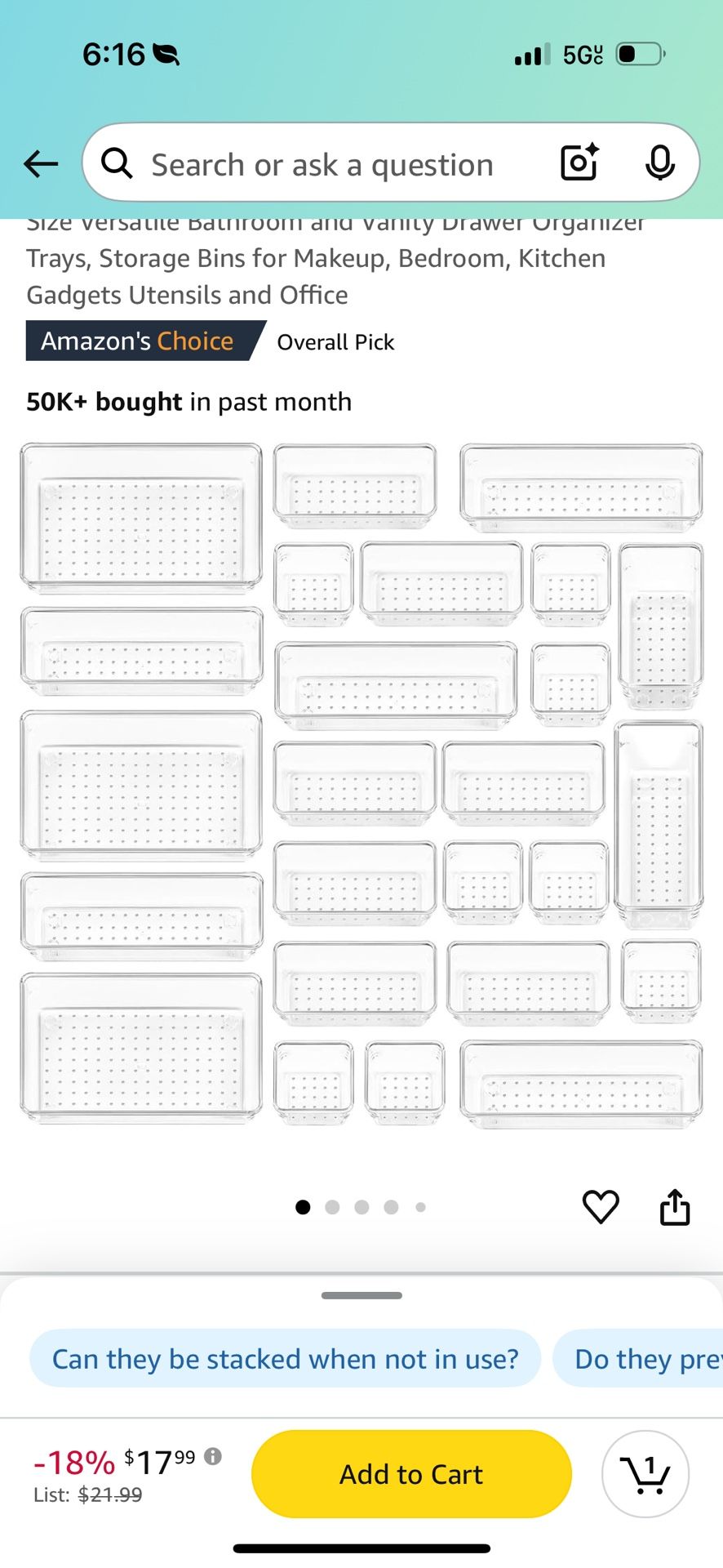 25 PCS Clear Plastic Drawer Organizers Set