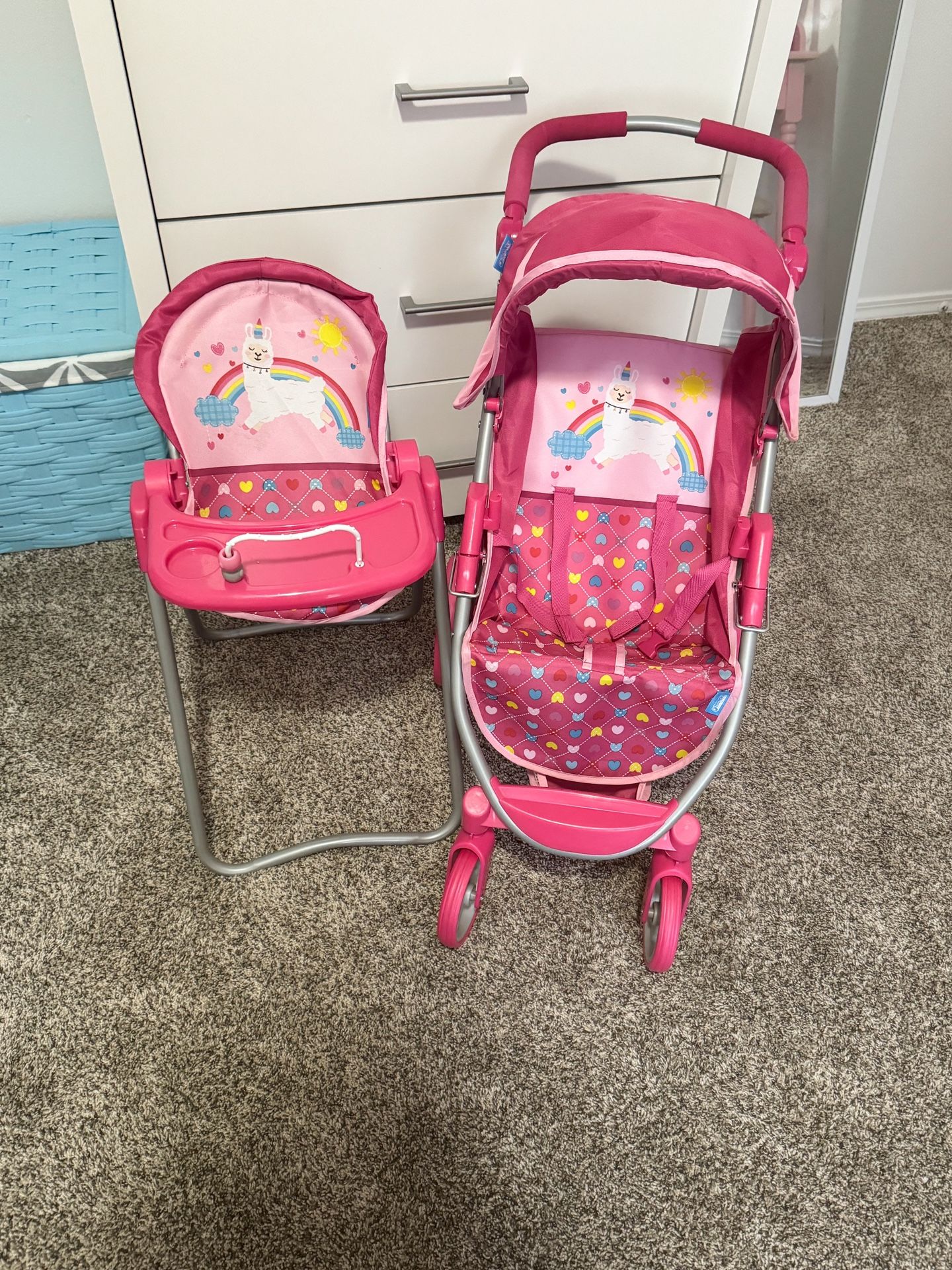 Toy Baby Stroller And High Chair For Toy Babies.