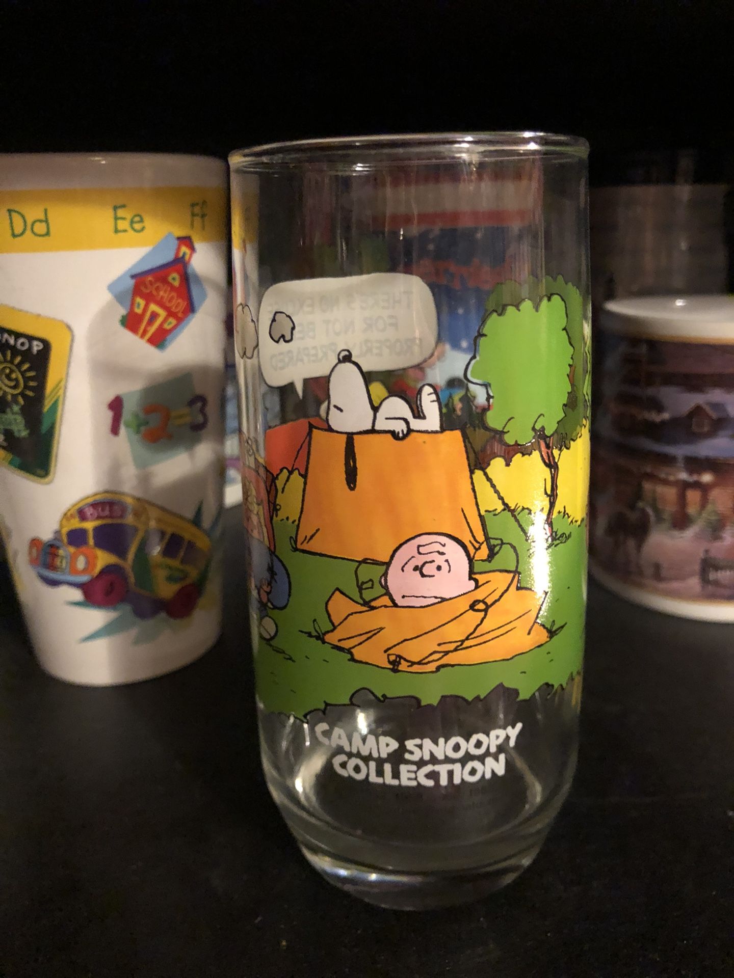 Vintage Mc Donald’s Camp Snoopy Drinking Glass ( Charlie Brown , Lucy , Sally , Linus , Pig Pen And Tweety Are Featured On Cup!)